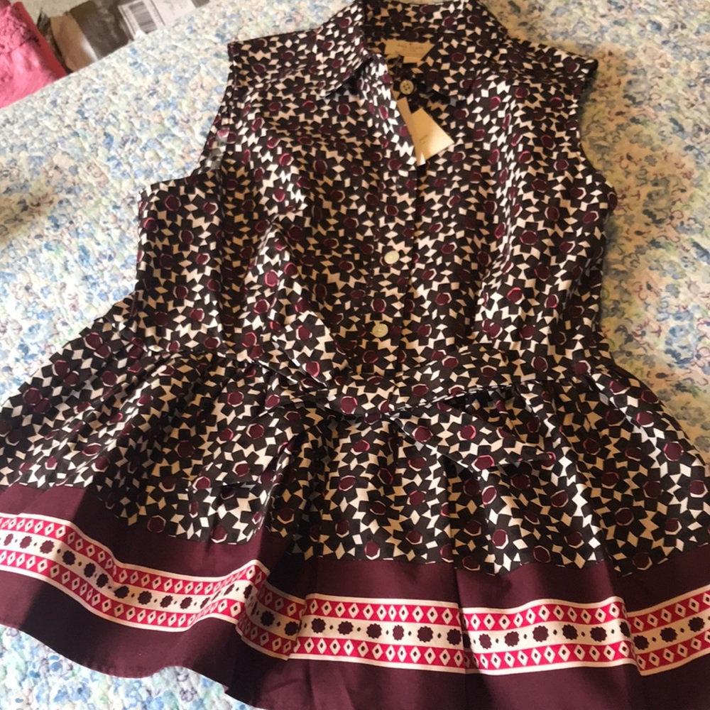 NWT Kate Spade Peplum Top with bow-“Floral Tile”